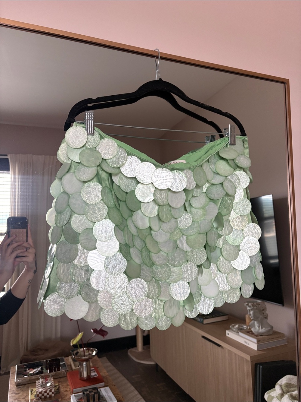 Green Sequin Shell Mini Skirt